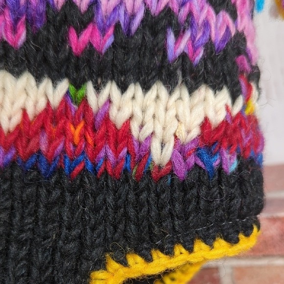 Colorful Knit Wool Chullo Peruvian Beanie Earflap Hat Made in Nepal Braided Ties main image 4
